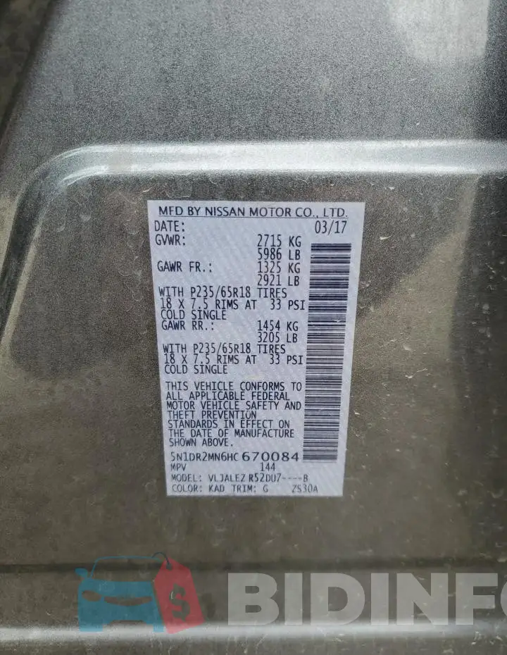 5N1DR2MN6HC670084 Photo# 13