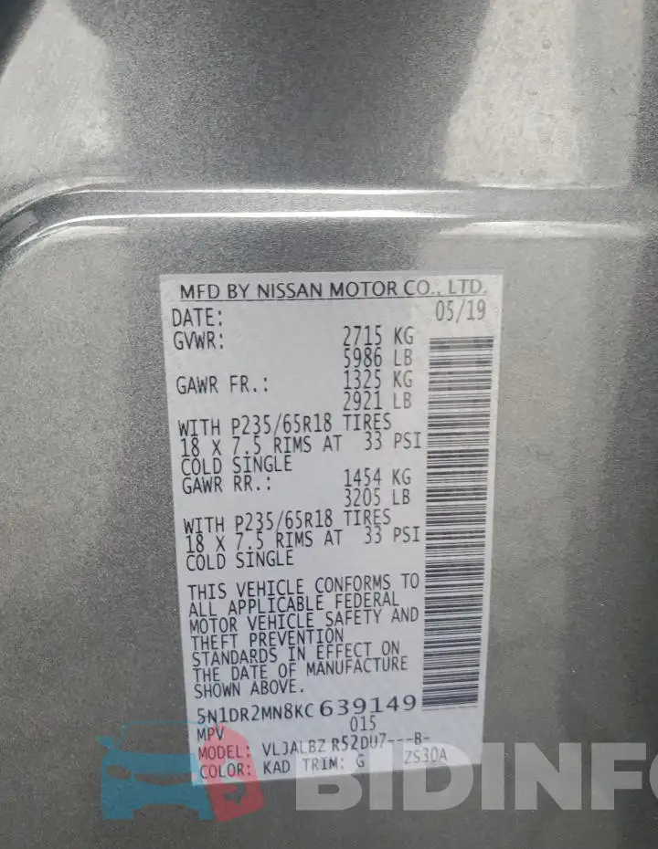 5N1DR2MN8KC639149 Photo# 13