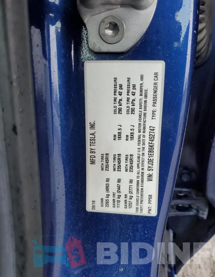 5YJ3E1EB6KF452747 Photo# 12