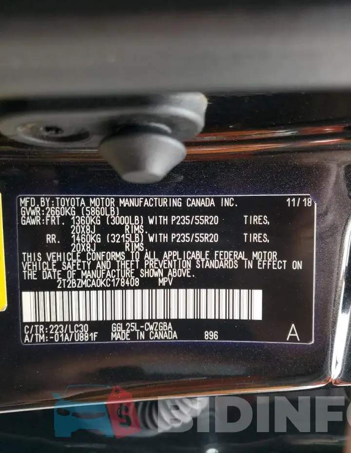 2T2BZMCA0KC178408 Photo# 13