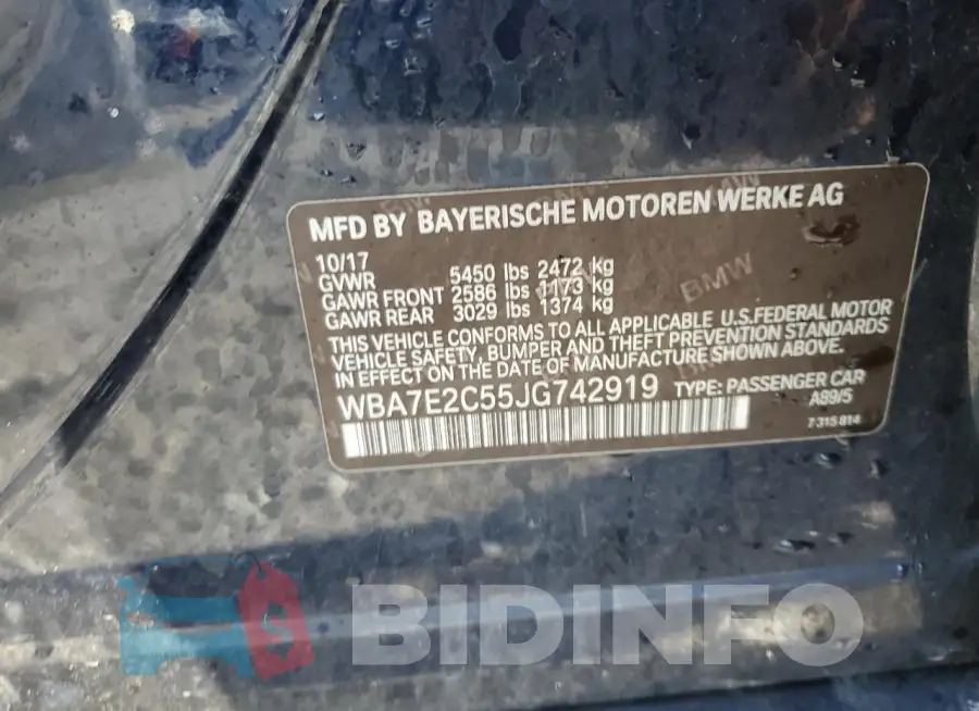 WBA7E2C55JG742919 Photo# 12