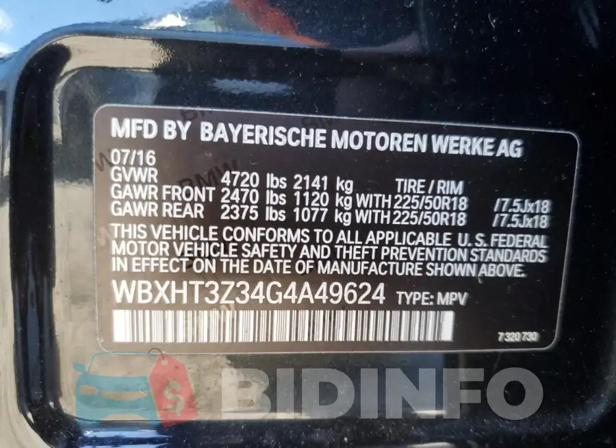 WBXHT3Z34G4A49624 Photo# 13