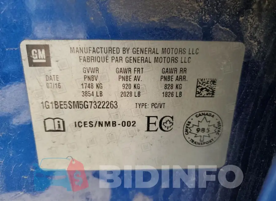 1G1BE5SM5G7322263 Photo# 12
