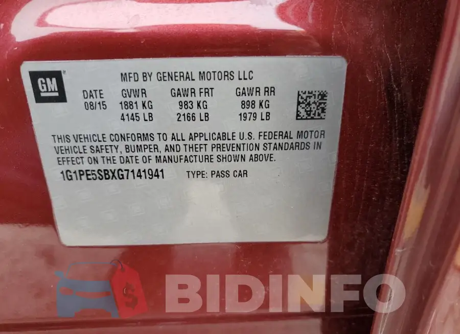 1G1PE5SBXG7141941 Photo# 12