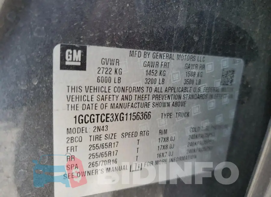 1GCGTCE3XG1156366 Photo# 13