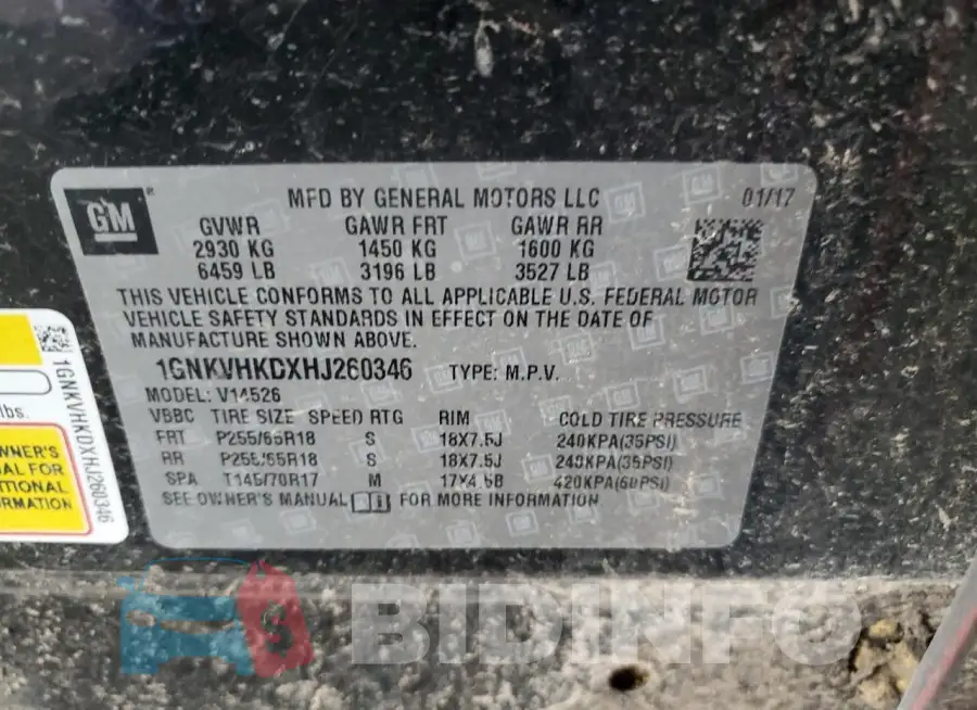 1GNKVHKDXHJ260346 Photo# 14