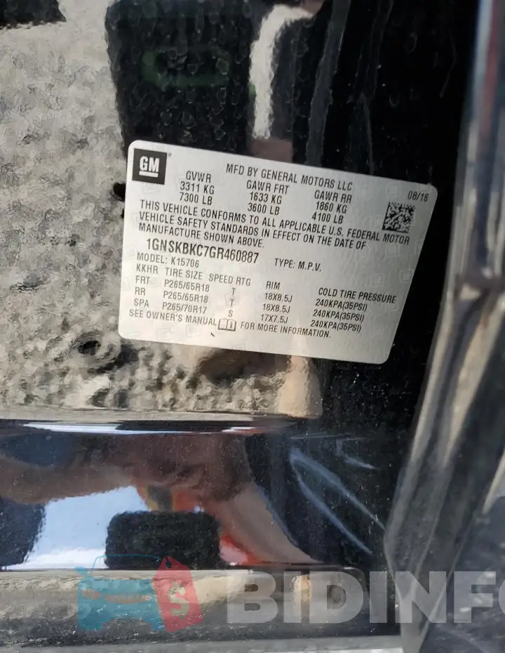 1GNSKBKC7GR460887 Photo# 13