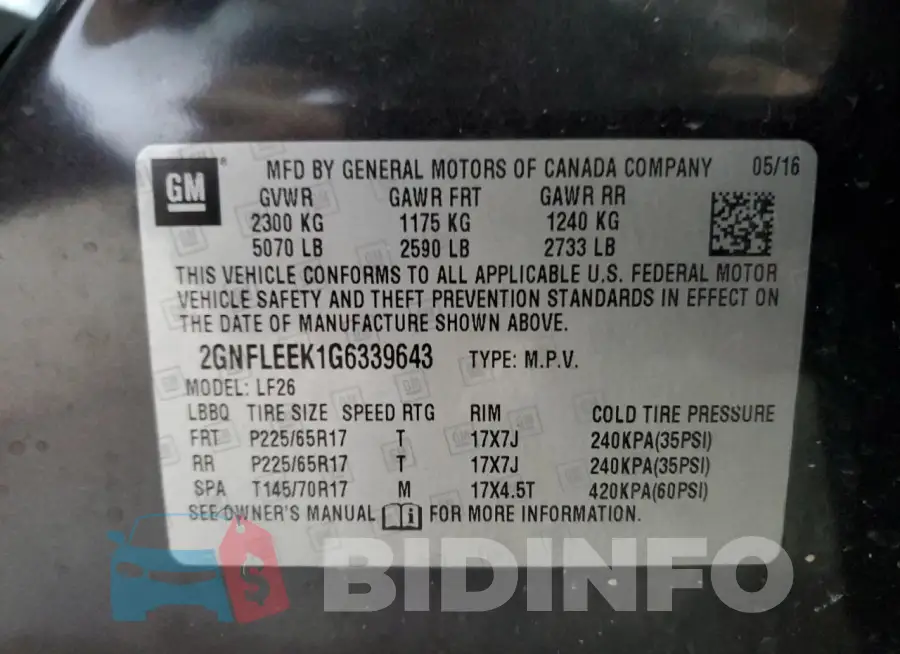 2GNFLEEK1G6339643 Photo# 13