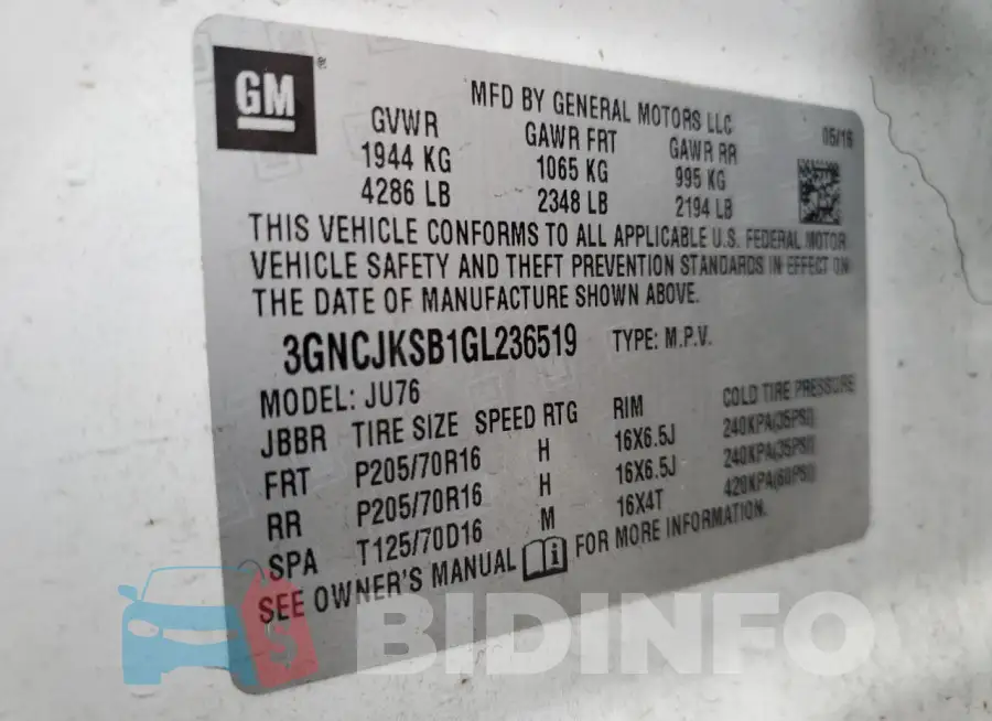 3GNCJKSB1GL236519 Photo# 13
