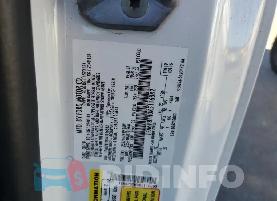 1FA6P8TH0K5116882 Photo# 12