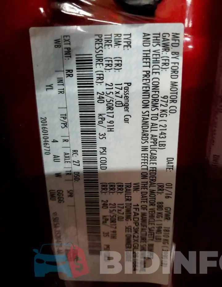 1FADP3K2XGL261664 Photo# 12