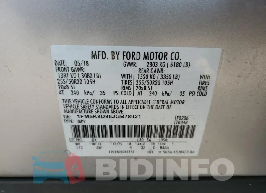 1FM5K8D86JGB78921 Photo# 13