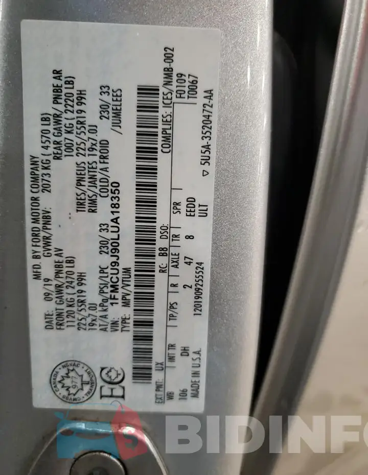 1FMCU9J90LUA18350 Photo# 13