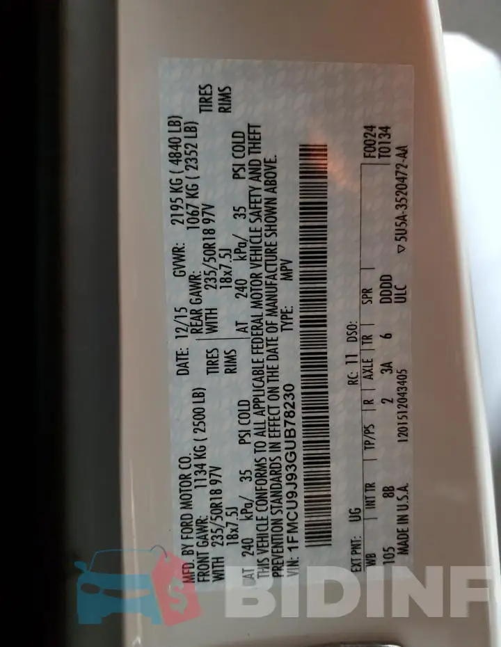 1FMCU9J93GUB78230 Photo# 14