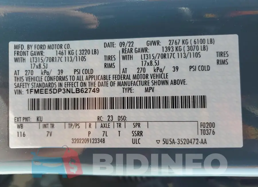 1FMEE5DP3NLB62749 Photo# 13
