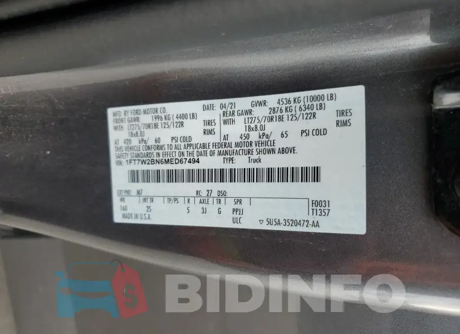 1FT7W2BN6MED67494 Photo# 12