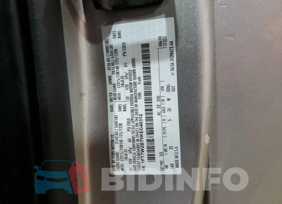 1FT7W2BT9KEG40312 Photo# 13