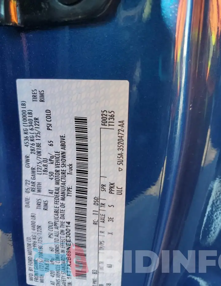 1FT7X2B69NEE30014 Photo# 12