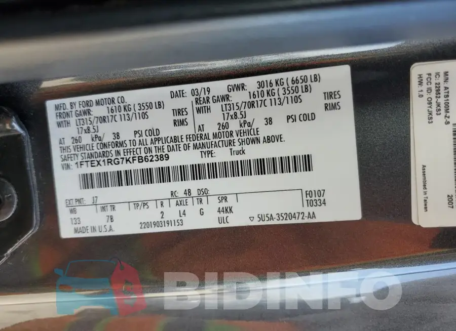 1FTEX1RG7KFB62389 Photo# 13