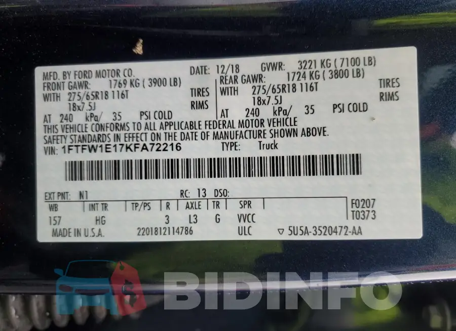 1FTFW1E17KFA72216 Photo# 12