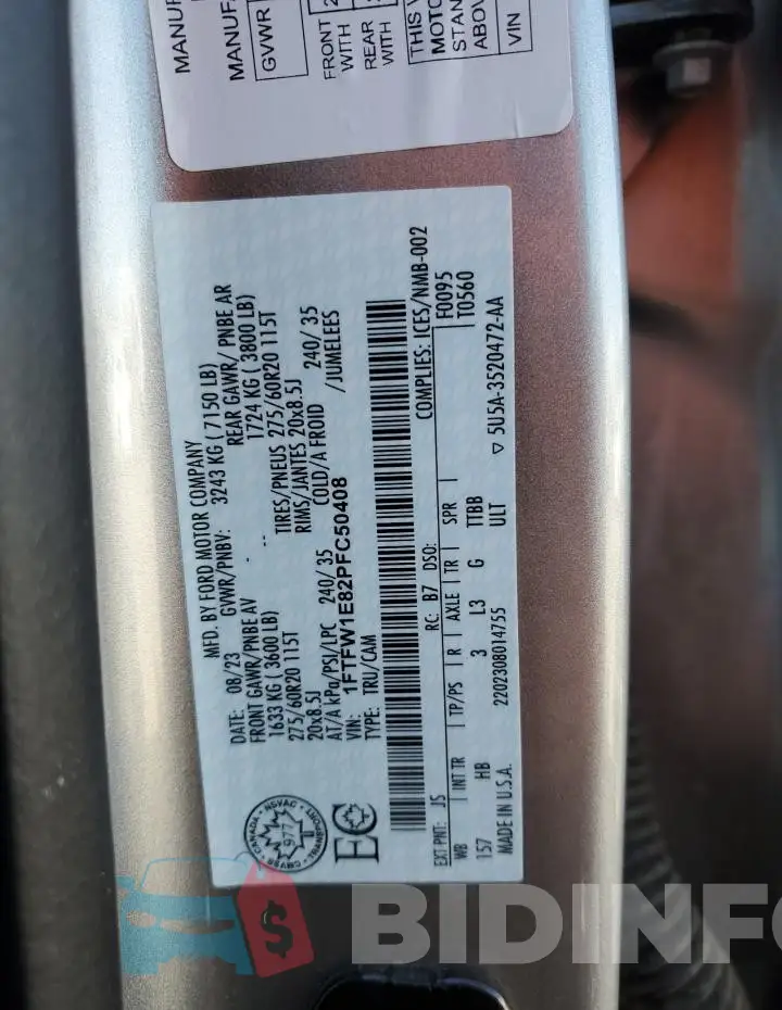 1FTFW1E82PFC50408 Photo# 13