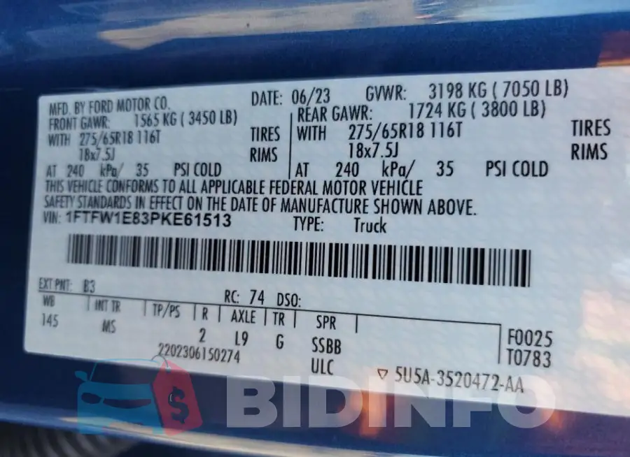 1FTFW1E83PKE61513 Photo# 12