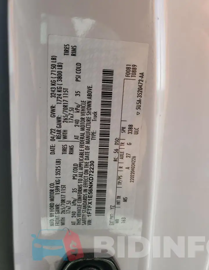 1FTFX1E56NKD72230 Photo# 13