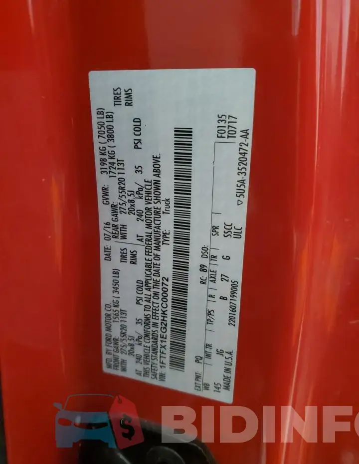 1FTFX1EG2HKC00072 Photo# 13