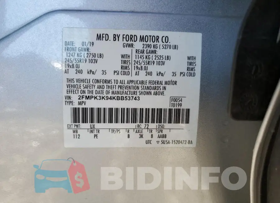 2FMPK3K94KBB53743 Photo# 13