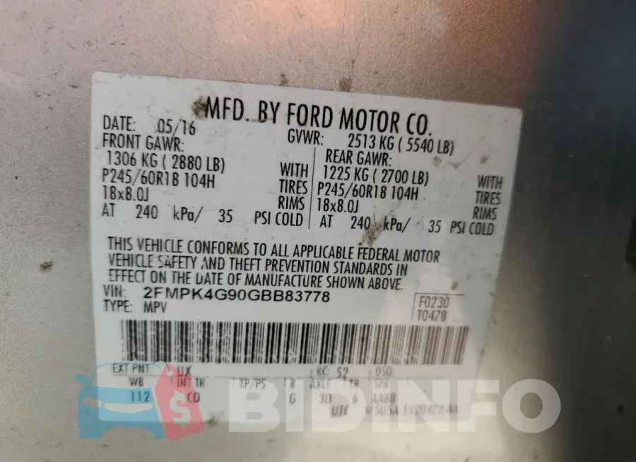 2FMPK4G90GBB83778 Photo# 12