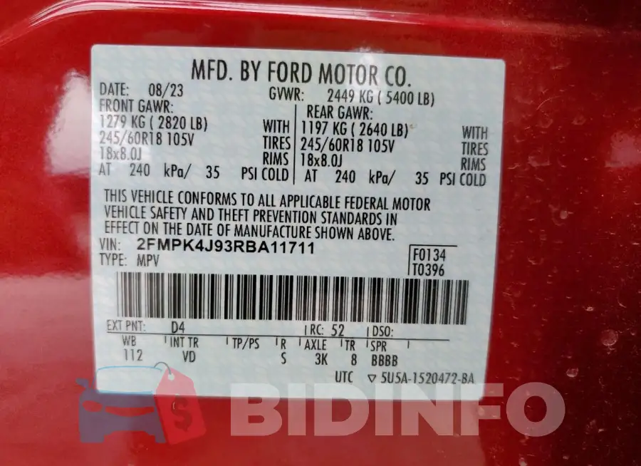2FMPK4J93RBA11711 Photo# 13