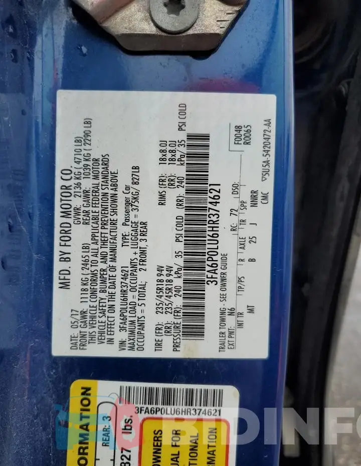 3FA6P0LU6HR374621 Photo# 12