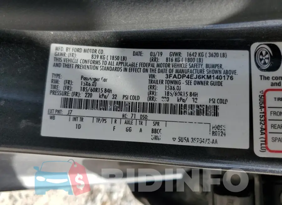 3FADP4EJ6KM140176 Photo# 13