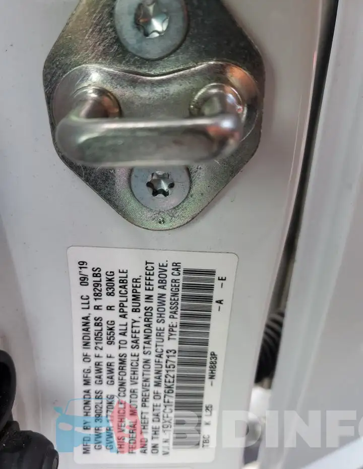 19XFC1F76KE215713 Photo# 13