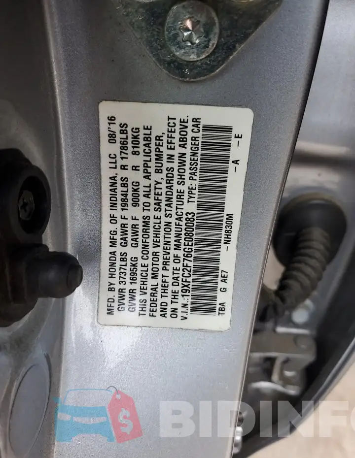 19XFC2F76GE080083 Photo# 12