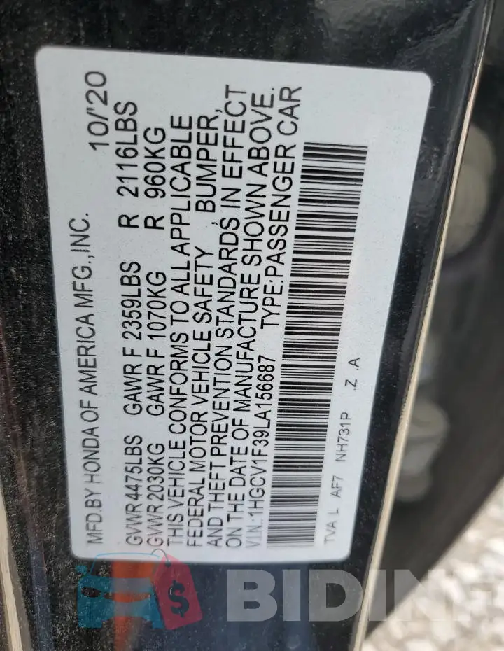 1HGCV1F39LA156687 Photo# 12