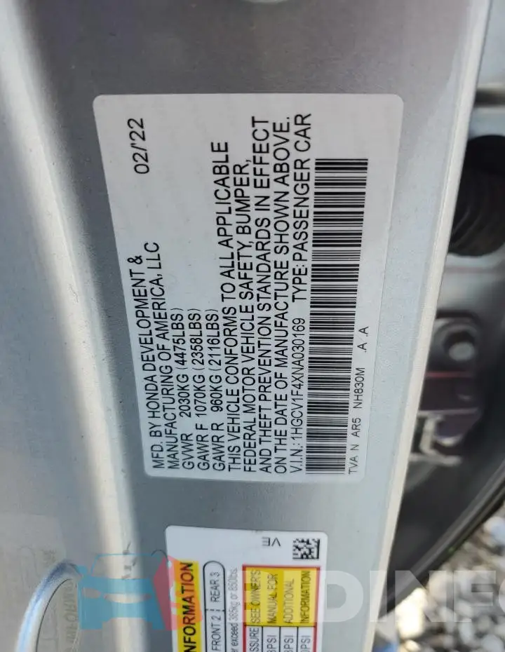 1HGCV1F4XNA030169 Photo# 13