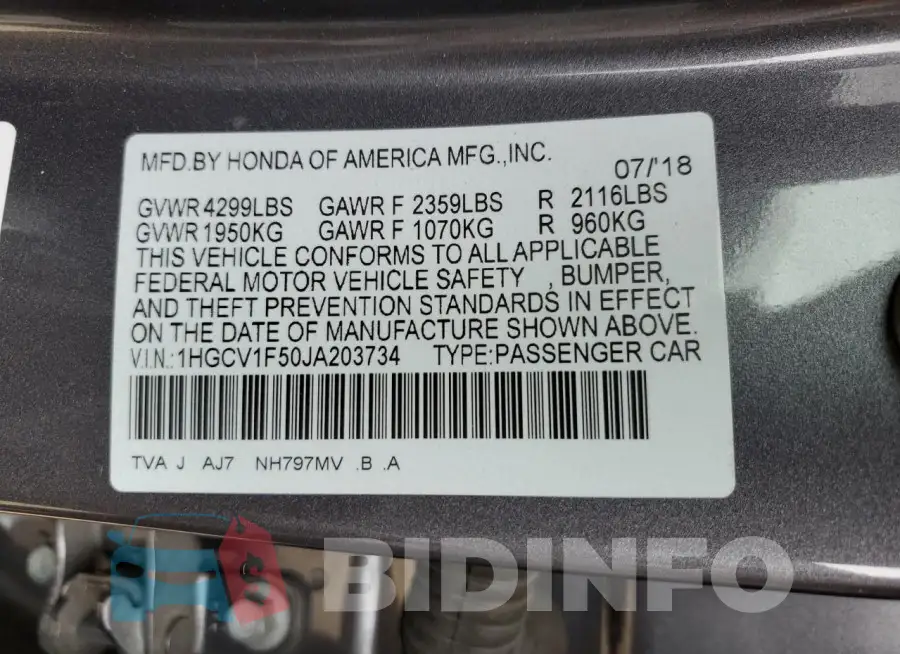1HGCV1F50JA203734 Photo# 12