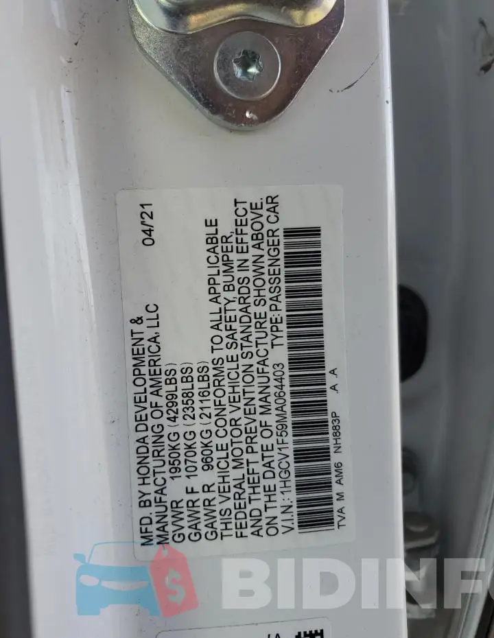 1HGCV1F59MA064403 Photo# 12
