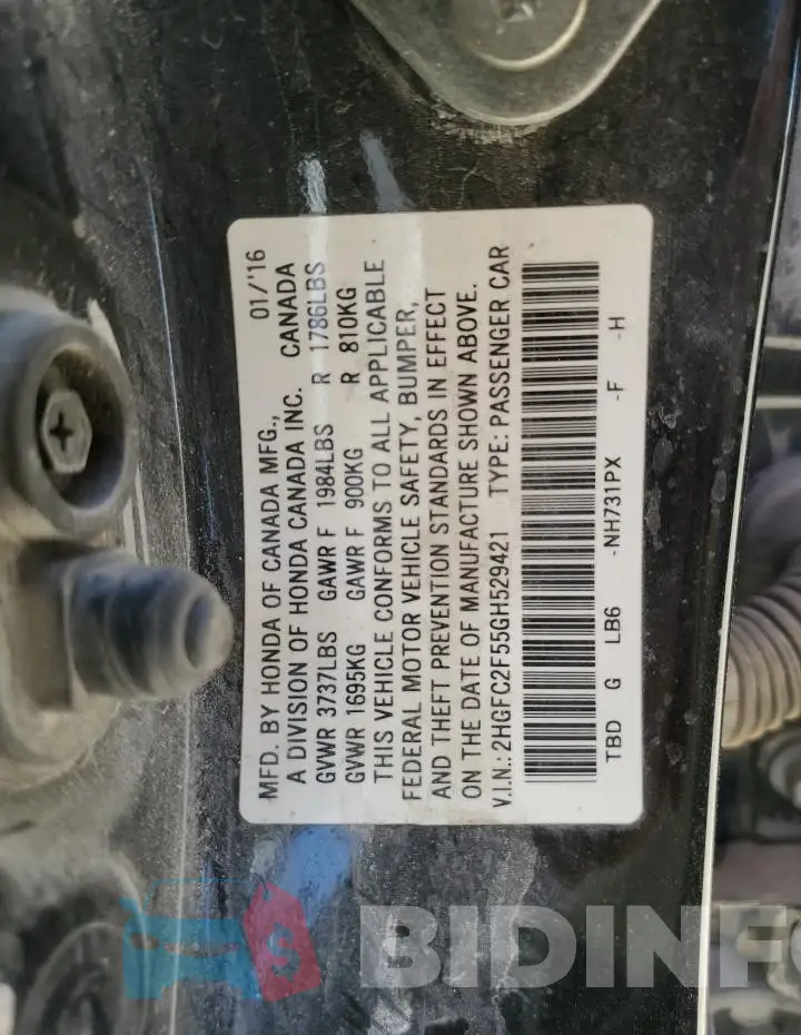 2HGFC2F55GH529421 Photo# 12