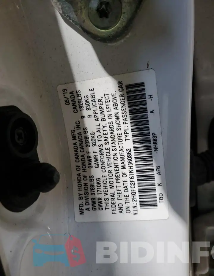 2HGFC2F61KH560862 Photo# 13