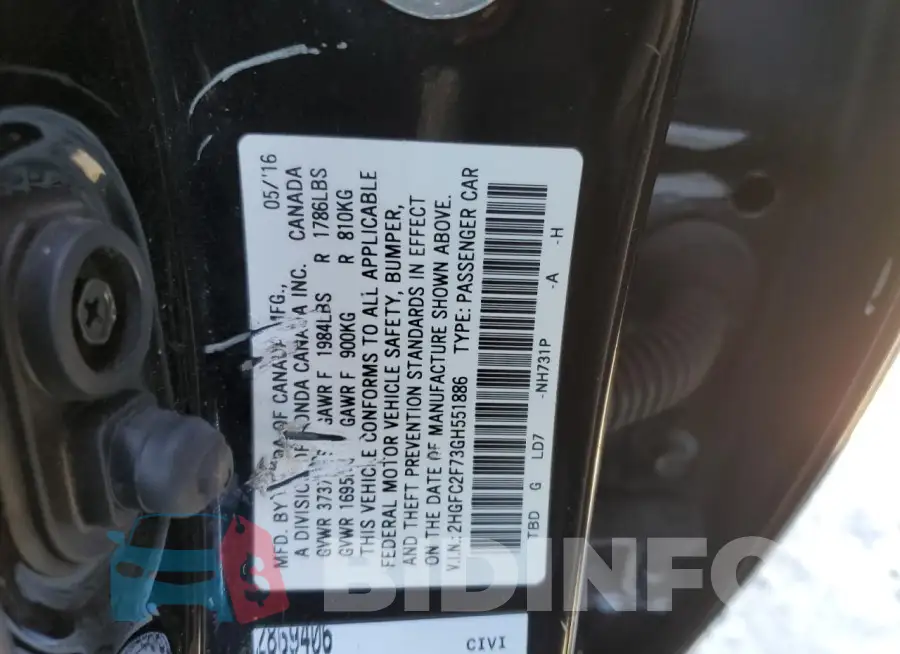 2HGFC2F73GH551886 Photo# 12