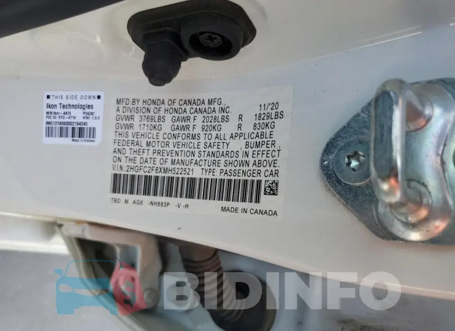 2HGFC2F8XMH522521 Photo# 12
