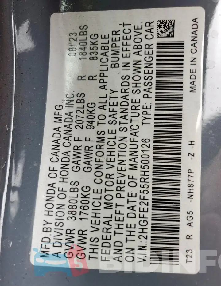 2HGFE2F55RH500126 Photo# 12
