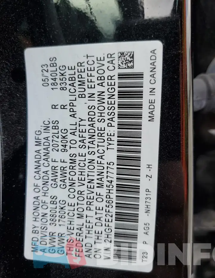 2HGFE2F56PH547775 Photo# 12