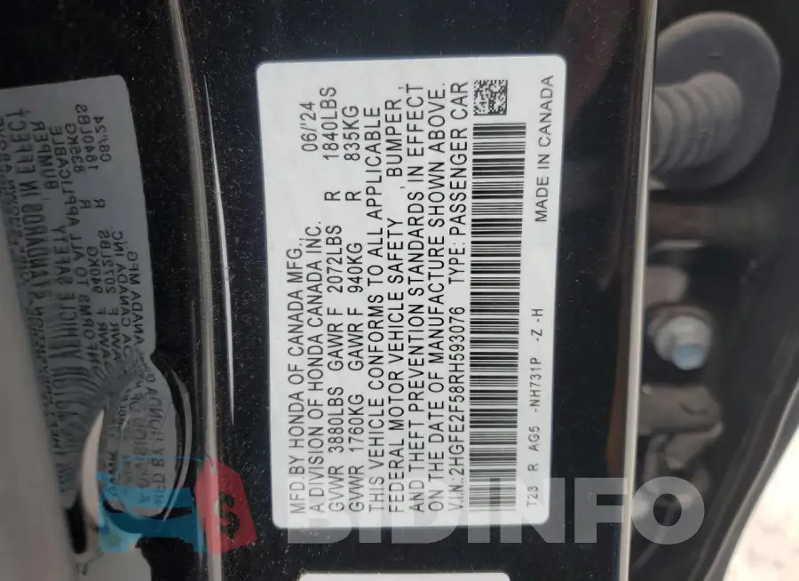 2HGFE2F58RH593076 Photo# 12