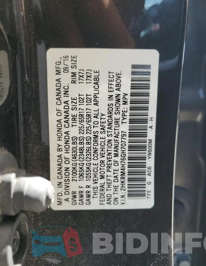 2HKRM4H76GH707797 Photo# 13