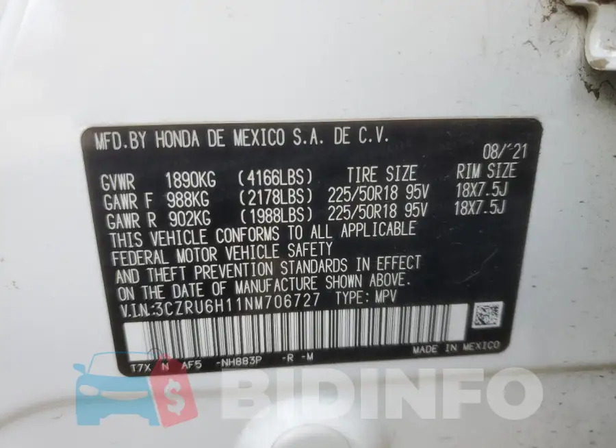 3CZRU6H11NM706727 Photo# 14