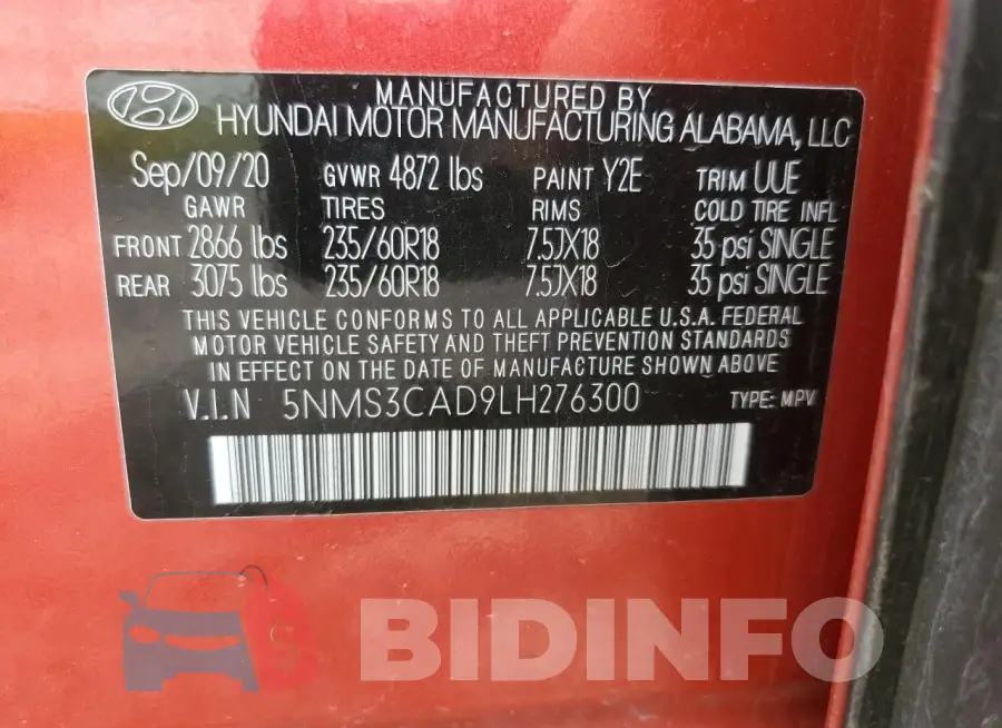 5NMS3CAD9LH276300 Photo# 13