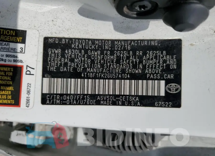 4T1BF1FK2GU574104 Photo# 12